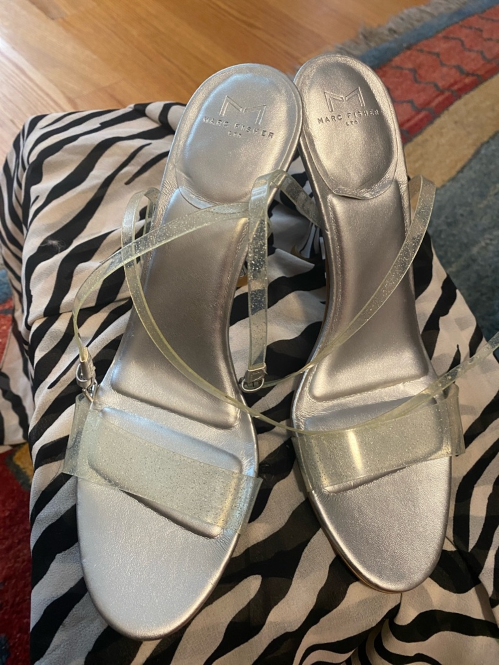 Marc Fisher Clear-Strap Metallic Silver Heels NWOT